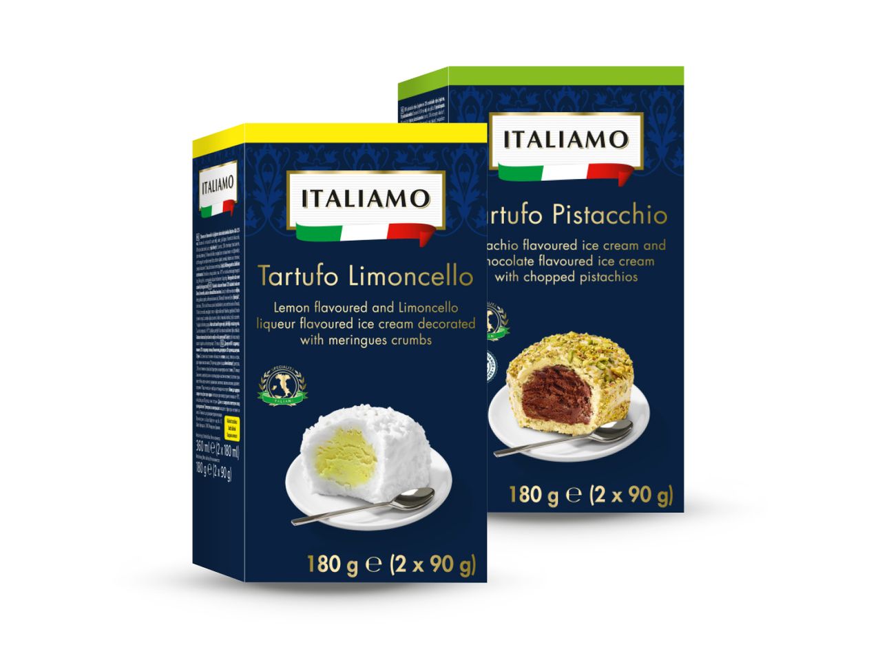 Dvije kutije talijanskih slastica, Bialetti Tartufo i Bialetti Nutelline.