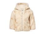 Cream-colored fleece jacket with a hood and a subtle pattern.