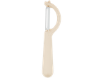 A beige Y-shaped vegetable peeler with a silver blade.