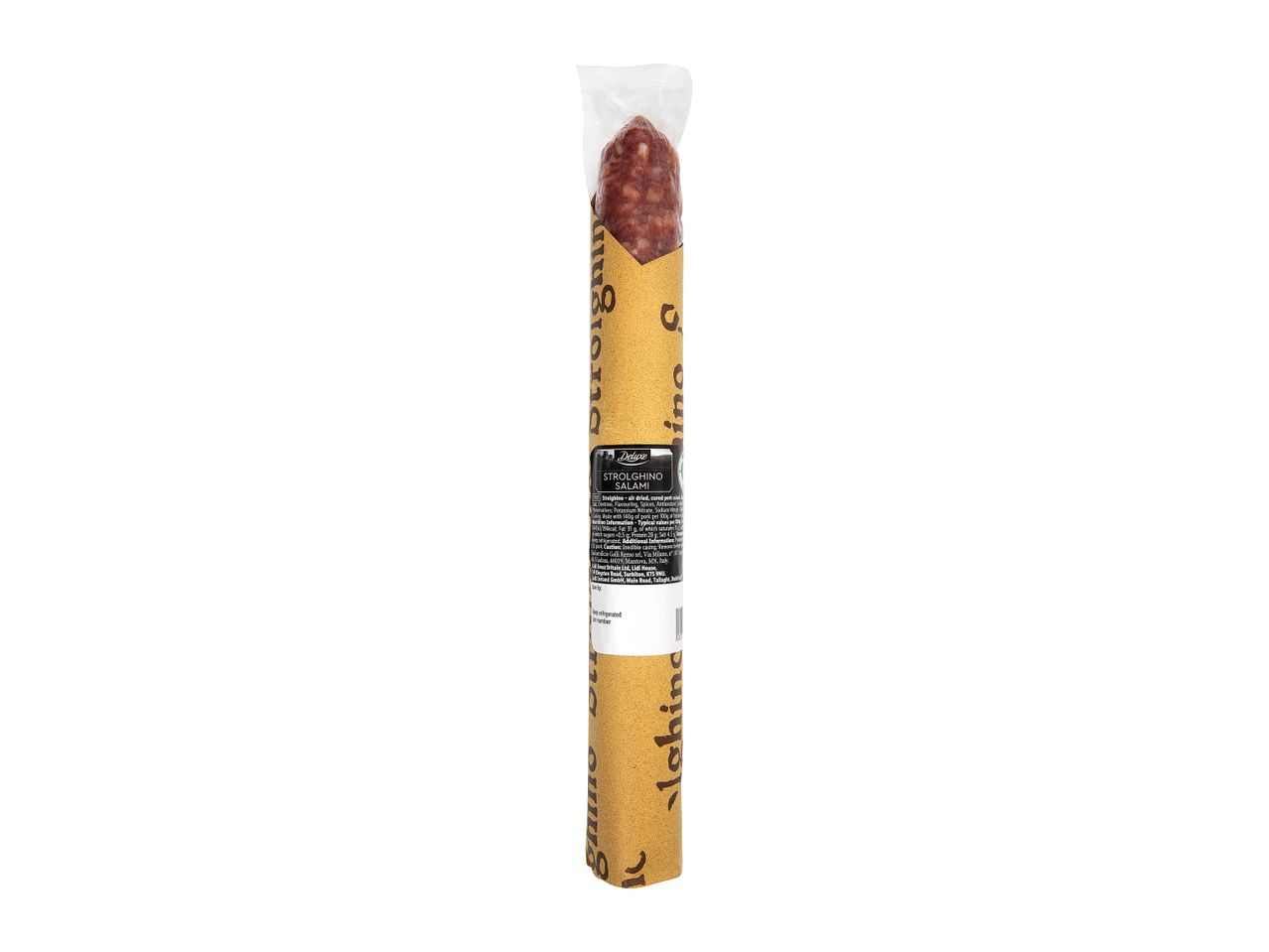 Deluxe Stroghino salami: air-dried salami in packaging.