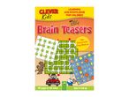Brain Teasers activity book for kids, featuring mazes, number puzzles, and logic games.