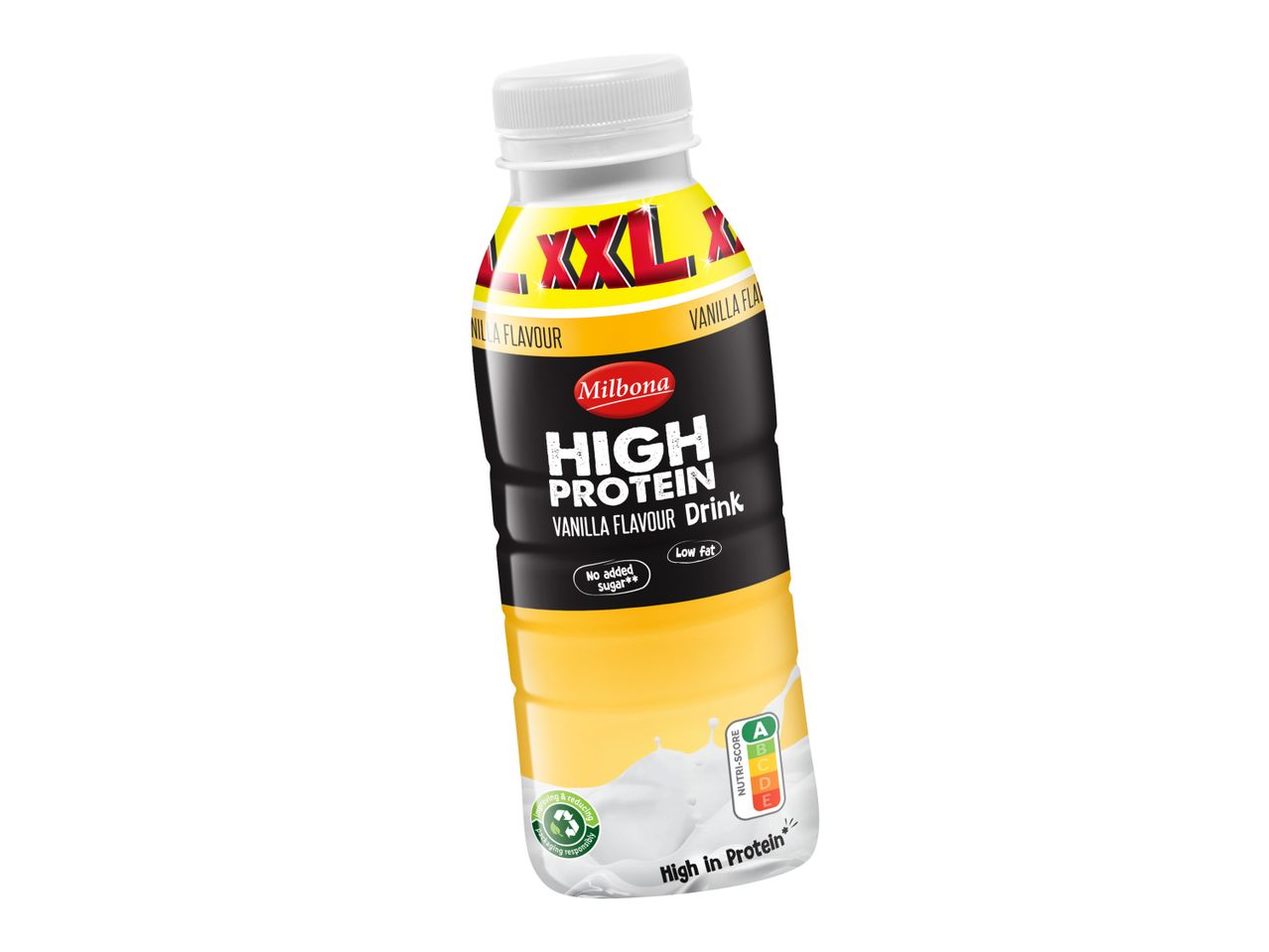Pijača Milbona XXL z visoko vsebnostjo beljakovin, okus vanilije.