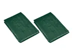 Two folded green tarpaulins with a woven texture.