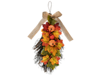 Autumn door swag with pumpkins, berries, and fall leaves on a twig base.