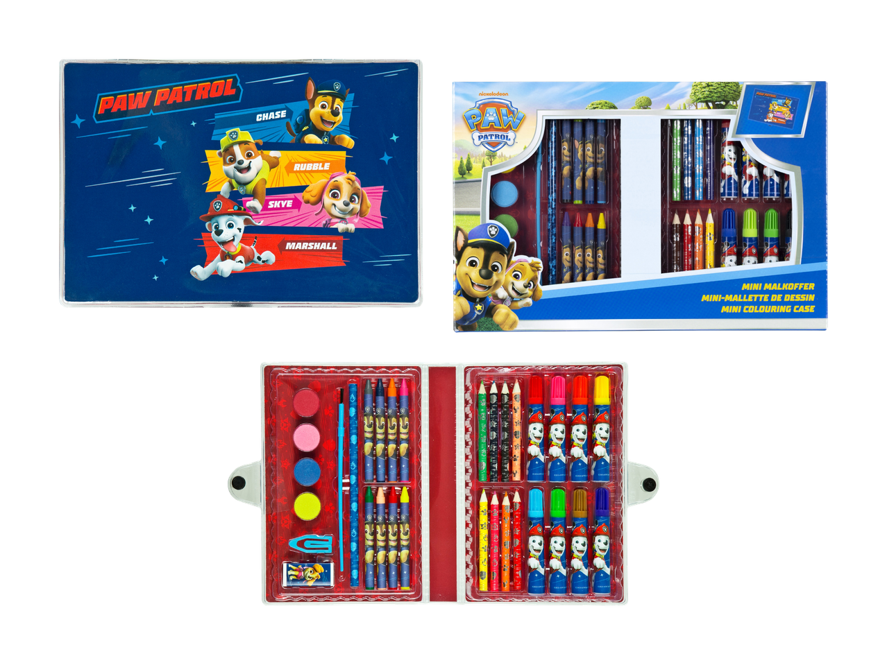 Set de coloriage pour enfants avec des personnages de dessins animés, comprenant une mallette de dessin.