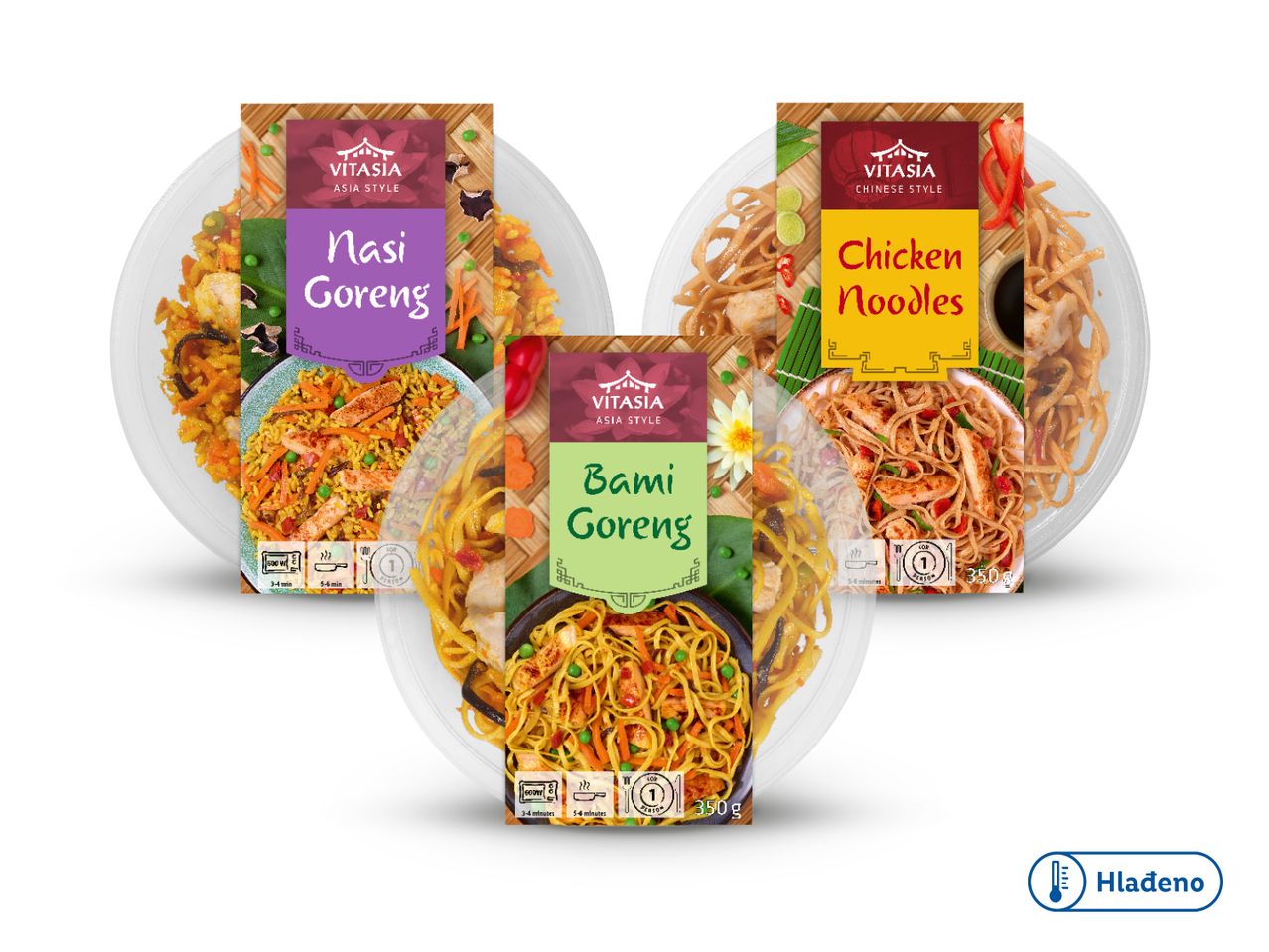 Vitasija nudi tri azijska jela: Nasi Goreng, Bami Goreng i pileće rezance.
