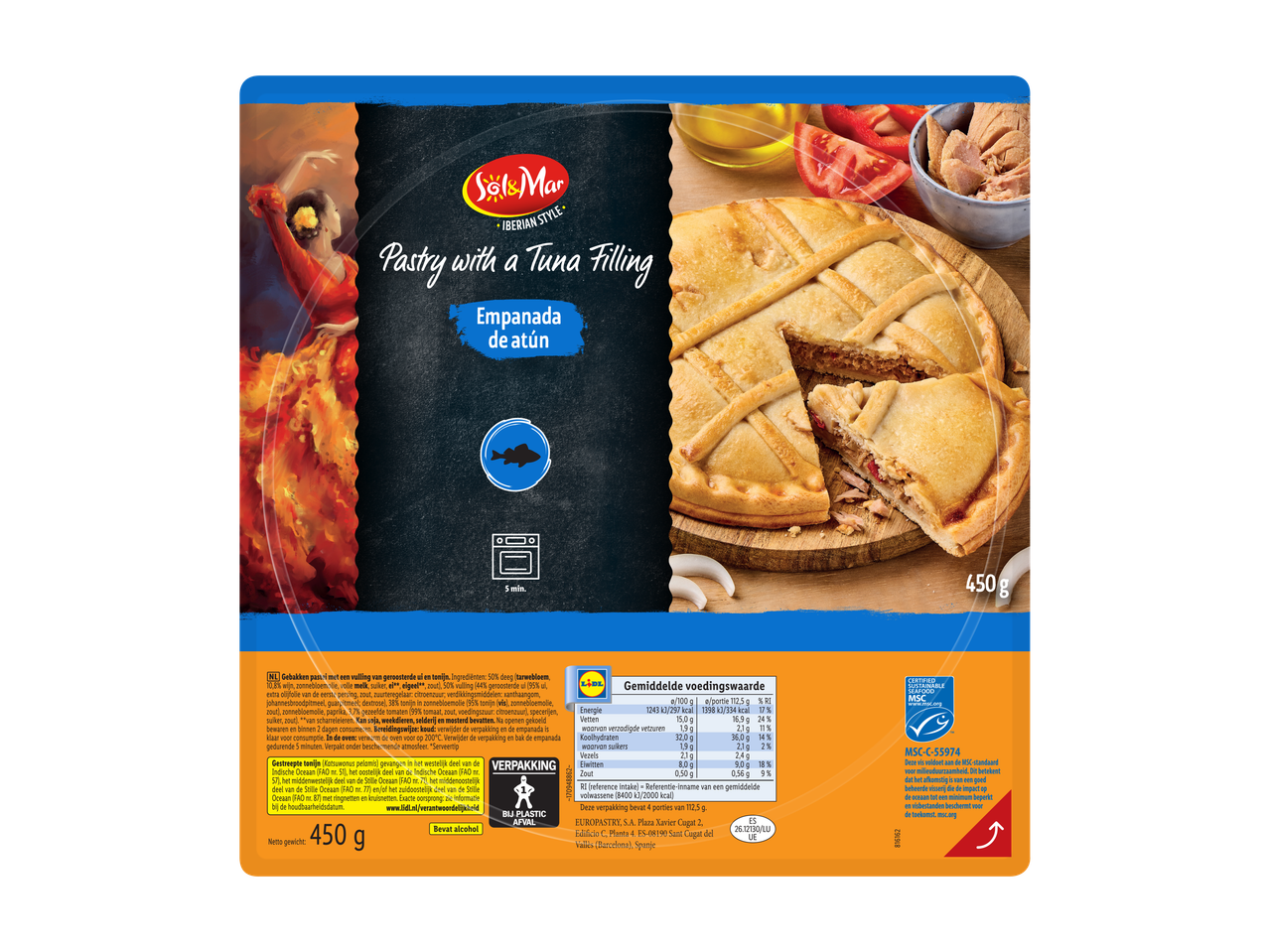 Sol&Mar Empanada met tonijnvulling, 450g verpakking