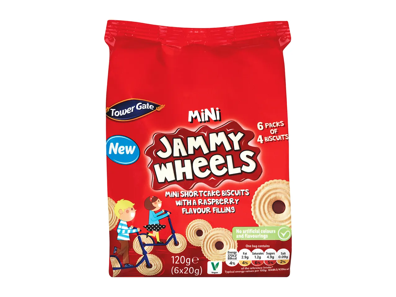 Tower Gate Mini Jammy Wheels: mini shortcake biscuits with raspberry flavour.