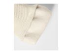 Close-up of a cream-colored ribbed knit fabric and a soft, fluffy fleece lining.