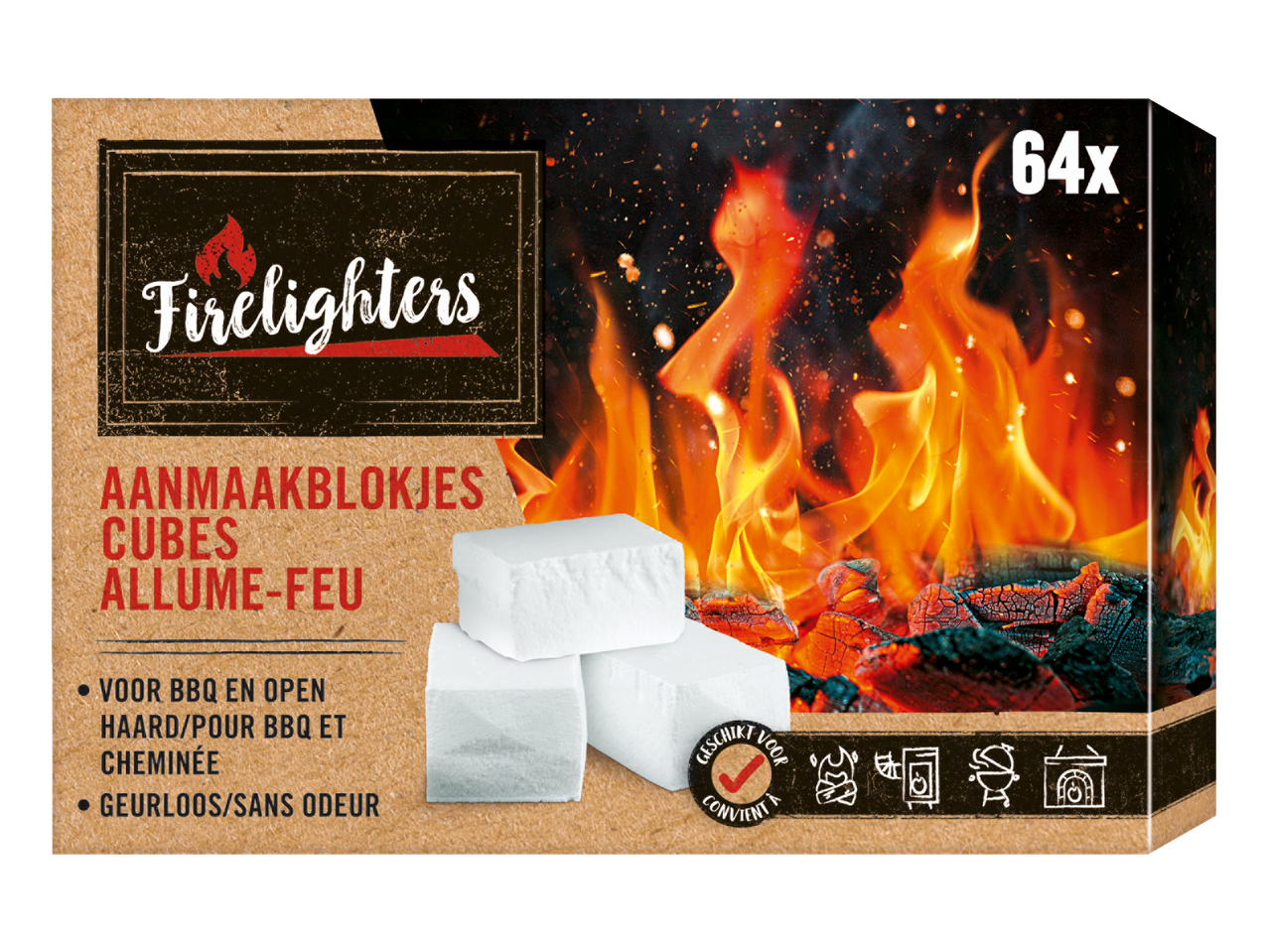 Cubes allume-feu pour barbecue et cheminée, 64 pièces, inodores.