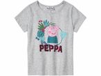 Maglietta grigia con stampa di Peppa Pig e foglie tropicali.