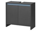 A dark gray bathroom Under Sink Storage Unit with two doors and a light blue accent strip.