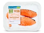 Bio Vis biologische zalmfilets in verpakking.