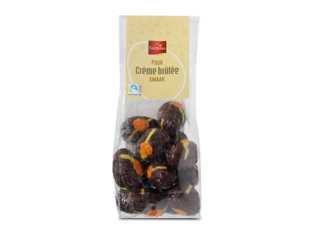 Favorina Pure Chocolade Crème brûlée Paaseitjes in een doorzichtige zak