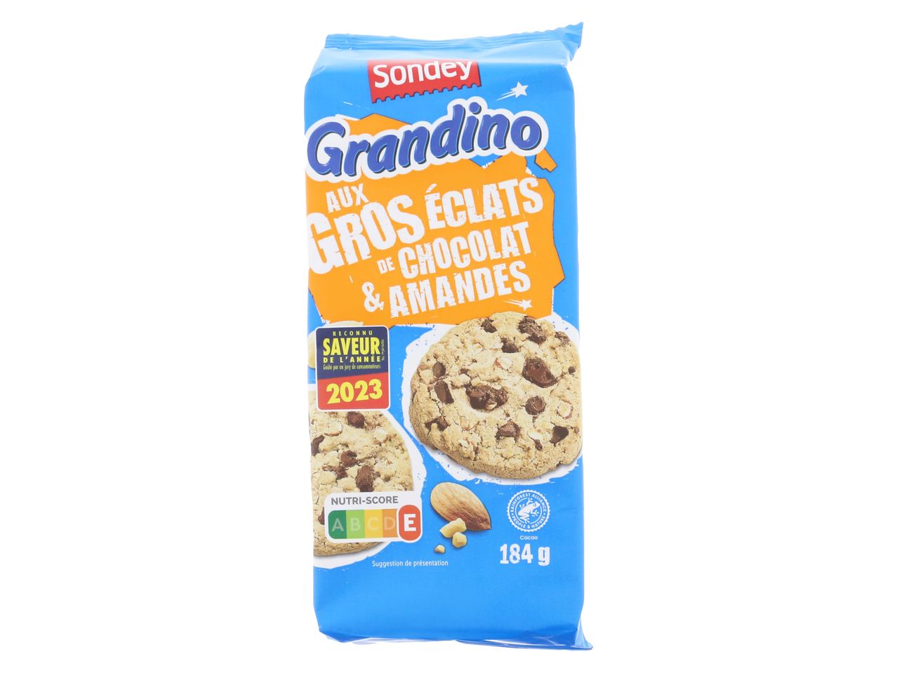 Biscuits Sondey Grandino au chocolat et amandes.