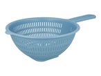Light blue plastic colander with a handle