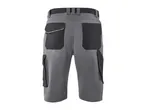 Men's grey work shorts with black utility pockets and reflective piping, back view.