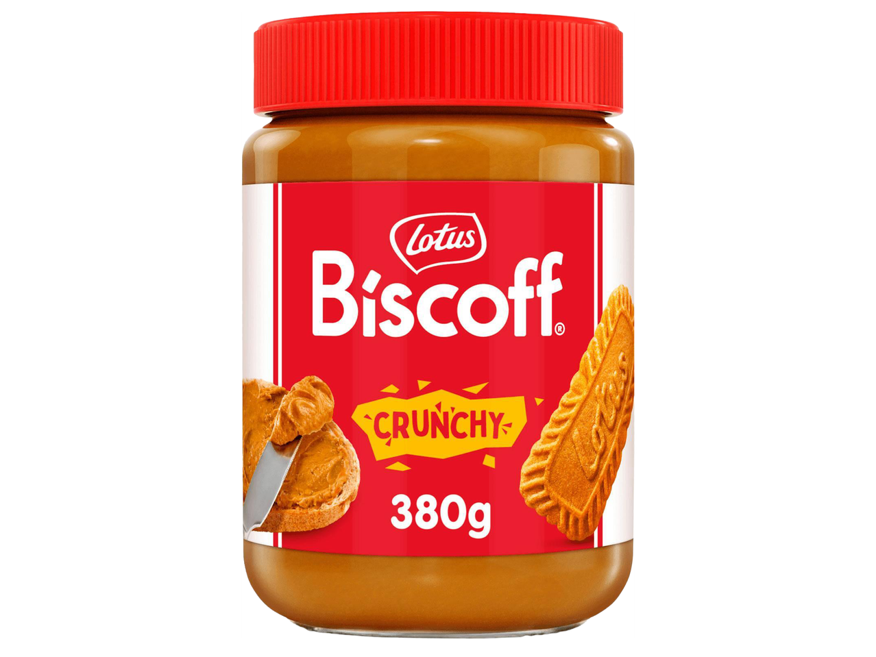 Буркан с хрупкав бисквитен крем, с надпис „CRUNCHY 380g“