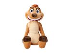 Smiling brown meerkat plush toy with orange hair, white teeth, and pink tongue