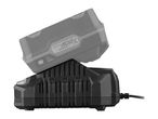 A gray 20V battery pack is partially inserted into a black charger.