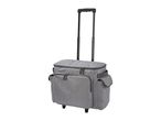 Gray rolling craft tote bag with an extendable handle and multiple pockets.