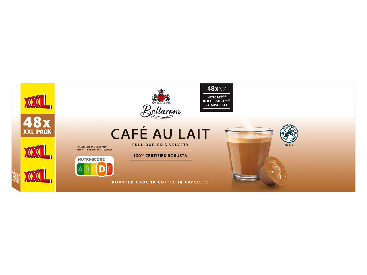 48 Bellarom Café au Lait capsules, compatibel met Nescafé Dolce Gusto, in een XXL verpakking.