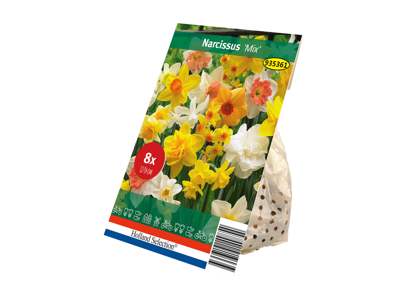 Verpakking voor 'Mix' narcisbollen van Holland Selection.