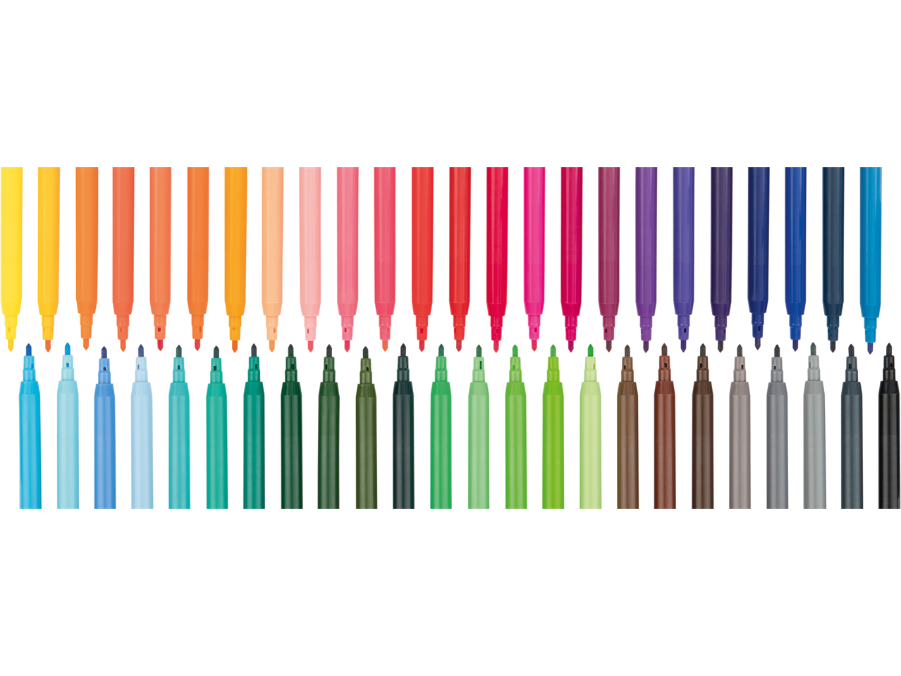 Crelando® Fasermaler spalvotų flomasterių rinkinys, išdėstytas dviem eilėmis.