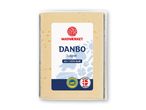 En pakke Danbo-ost fra Madværket, mærket som lagret med 45+ og 25% fedt.