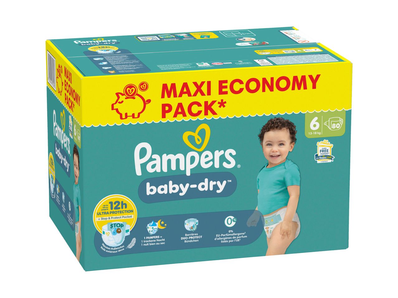 Packung Pampers Baby-Dry Windeln, Maxi Economy Pack, Größe 6 (13-18 kg).