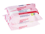 Lenços de limpeza Cien Sensitive para pele seca e sensível, 25 lenços por pacote.