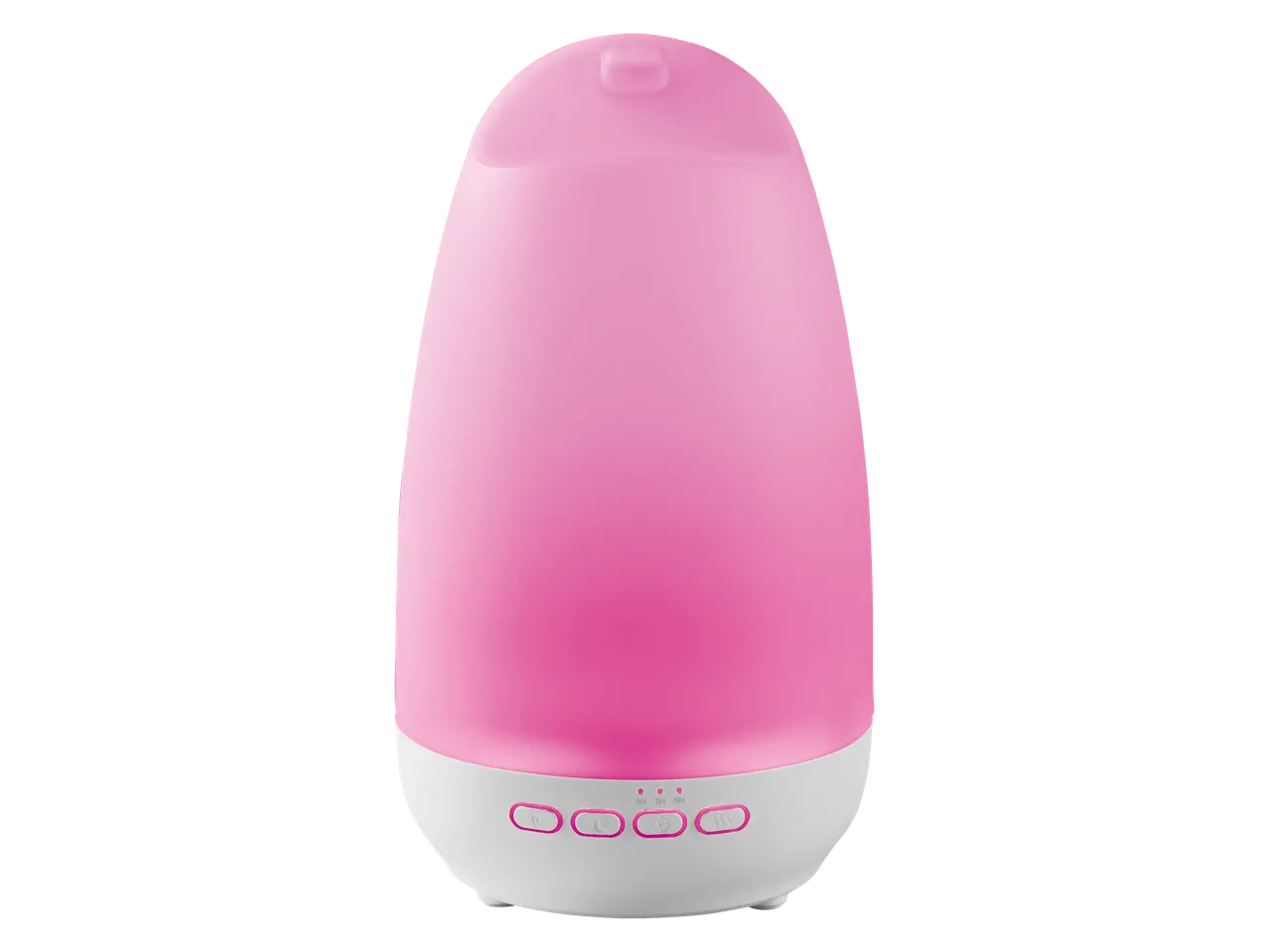 Diffusore di aromi a ultrasuoni LIVARNO rosa con base bianca e pulsanti di controllo.