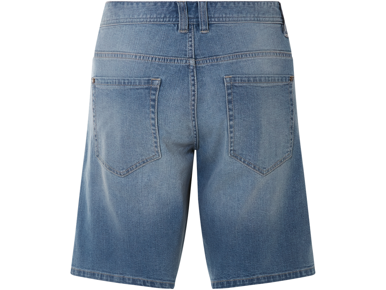 Șorturi de jeans albastre pentru bărbați, vedere din spate.
