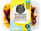 Slim's Healthy Kitchen Soy & Ginger Chicken with Hoisin Noodles in a clear plastic container.