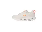 Scarpa da ginnastica bianca con dettagli arancioni.