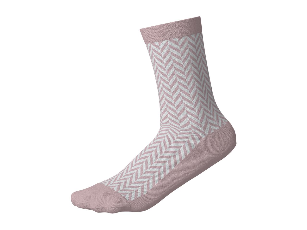 Pink and white herringbone patterned crew sock