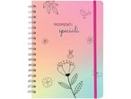 Agenda con copertina sfumata rosa e azzurra, decorata con disegni di fiori e insetti.