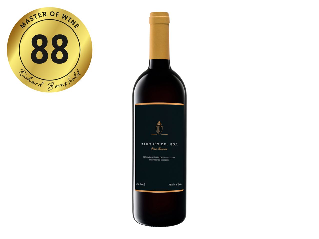 Marqués del Ega Gran Reserva red wine bottle with an 88-point Master of Wine rating.