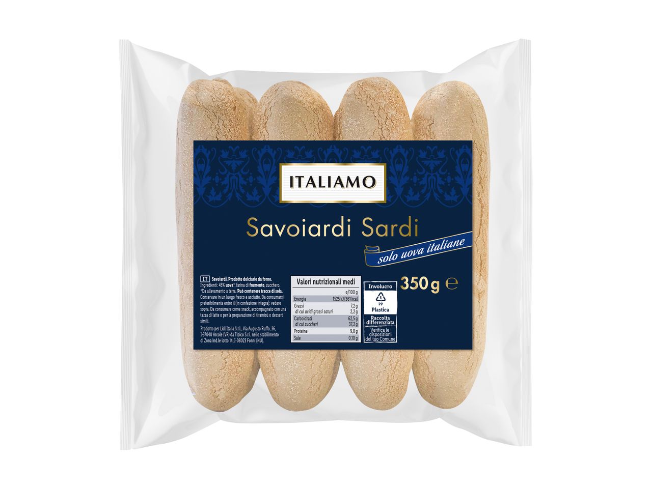 Busta di biscotti Savoiardi Sardi Italiamo, 350g.