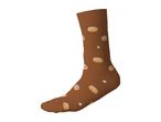 Brown sock with a pattern of cinnamon rolls and small white stars
