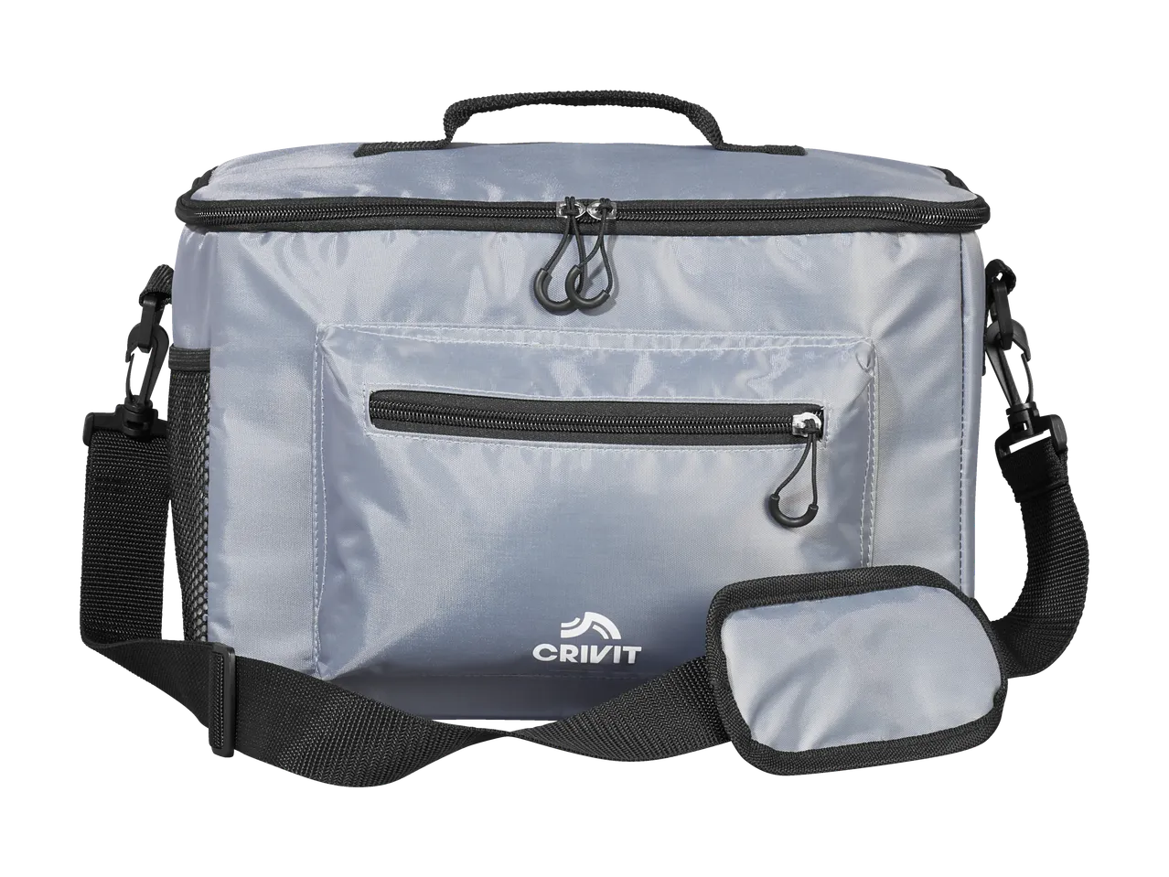 Bolsa térmica Crivit cinza com alça de ombro.