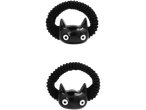 Two black cat hair ties with white eyes