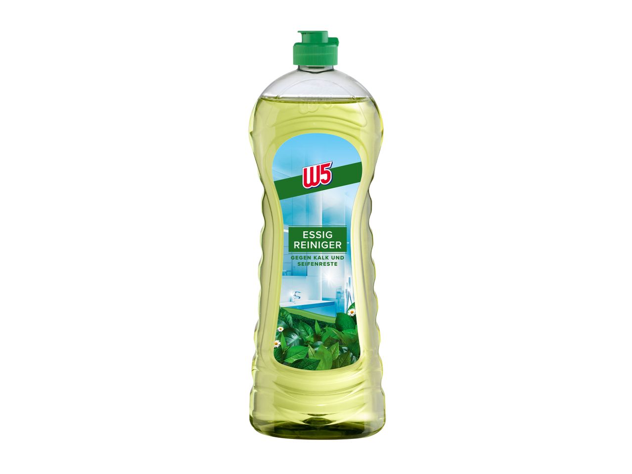Flasche Essigreiniger gegen Kalk und Seifenreste