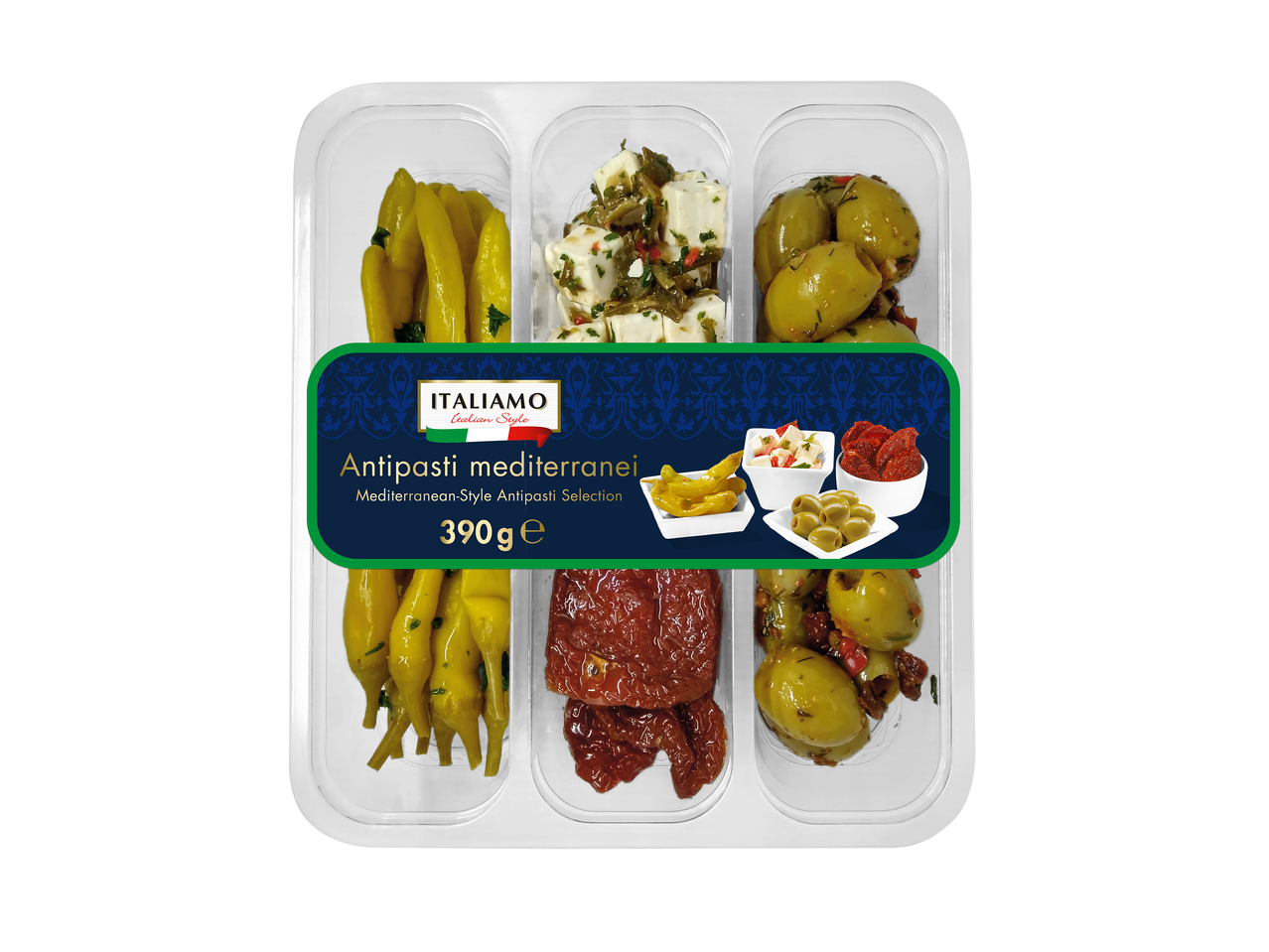 Plateau d'antipasti méditerranéens avec poivrons, feta, olives et tomates séchées.