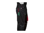 Black work overalls with red accents and a folding rule in a side pocket.