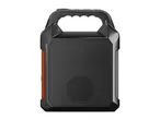 Portable power station with a handle and speaker grille, featuring orange accents.
