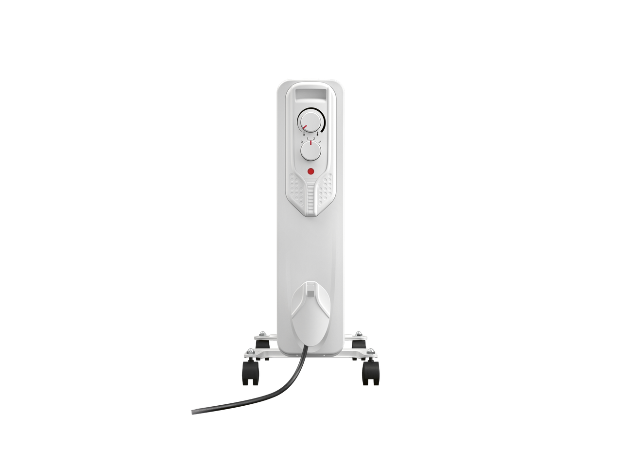 White TRONIC® oil radiator with wheels and control panel.