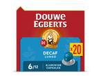 Verpakking van 20 decaf lungo koffiecapsules, intensiteit 6/12.