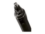 A black, waterproof nose and ear hair trimmer is shown with water splashing around it.