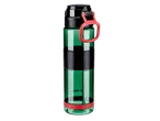 Sticlă de apă verde cu capac negru și mâner roșu